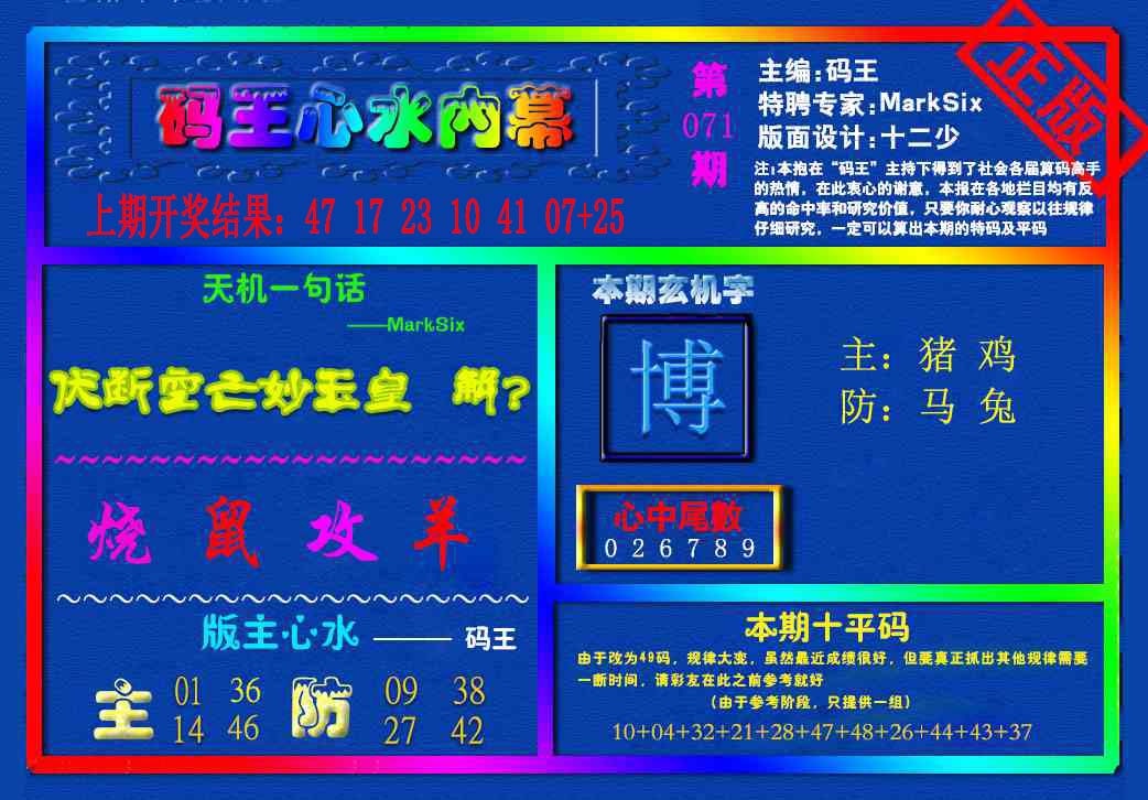 071期{码王雷锋}内幕报[图]