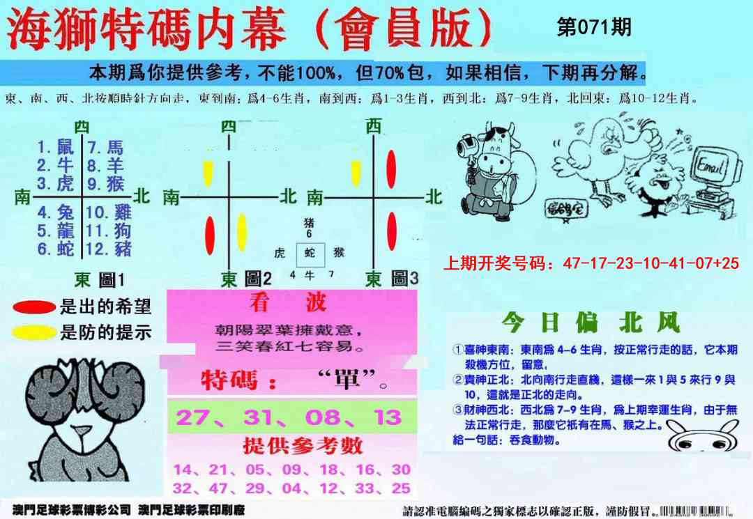 071期另版海狮特码内幕报[图]