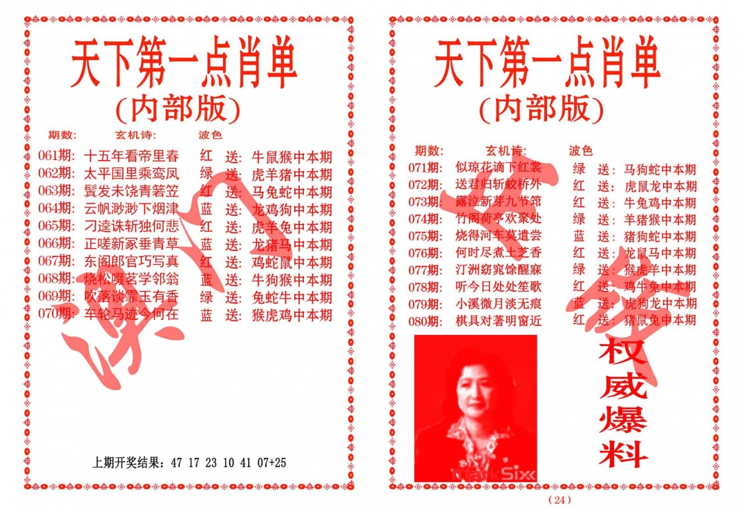 071期天下第一单肖单[图]
