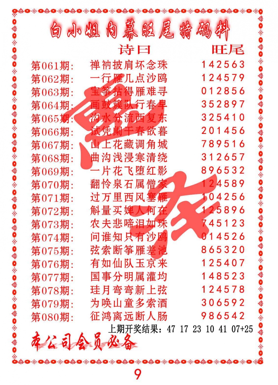 071期内幕旺尾特码料[图]