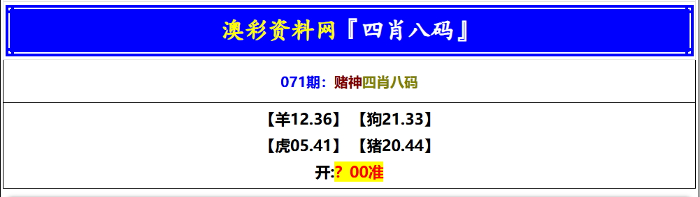 071期赌神四肖八码[图]