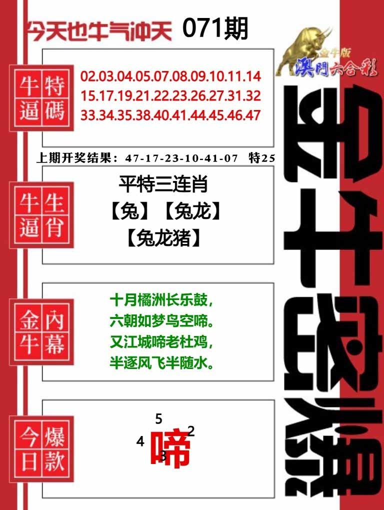 071期金牛密爆[图]